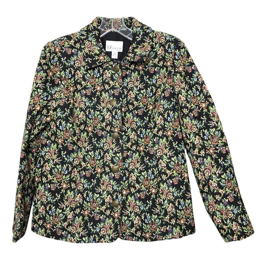 Nwt - THE TOG SHOP - Cotton Blend .Black Floral Tapestry Jacket Blazer - Size 6P